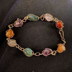 Vintage Multi-Stone Wire Wrapped Bracelet Caged Semi Precious Stones